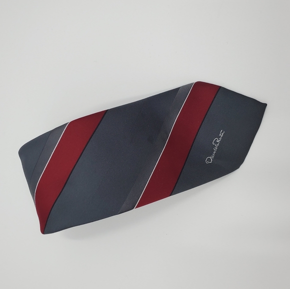 Oscar de la Renta Diagonal Stripe Men's Tie Gray Vintage - Picture 2 of 7